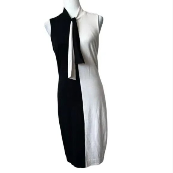 Cache Dresses & Skirts - Cache Y2K Black White Bodycon Dress Sleeveless SZ 8